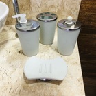 Kit Banheiro Aço Inox Lavabo Decorado 4 Peças Saboneteira Gelo