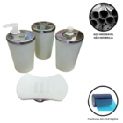 Kit Banheiro Aço Inox Lavabo Decorado 4 Peças Saboneteira Gelo