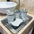Kit Banheiro Aço Inox Lavabo Decorado 4 Peças Saboneteira Gelo