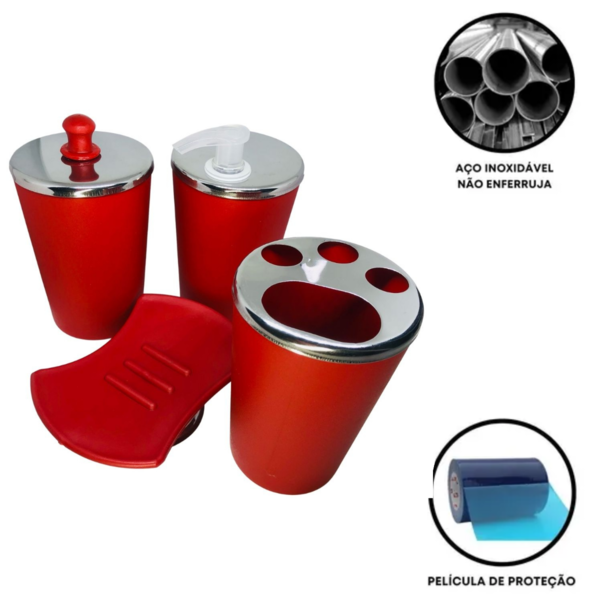 Kit Banheiro Aço Inox Lavabo Decorado 4 Peças Saboneteira Ver