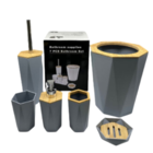 Kit Banheiro Bambu 6 Peças Cor:cinza