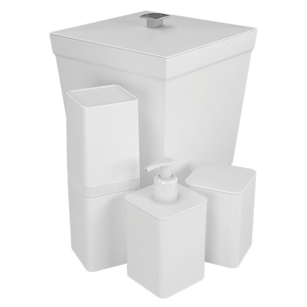 Kit Banheiro Bancada C/ Lixeira Stolf Branco 4 Pçs