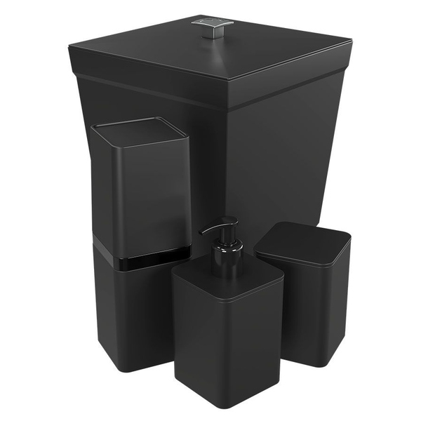 Kit Banheiro Bancada C/ Lixeira Stolf Preto 4 Pçs