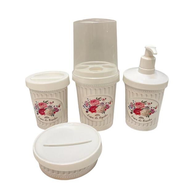 Kit Banheiro Bancada Higiene 4pçs Floral