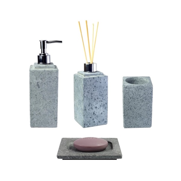 Kit Banheiro Bancada Lavabo Luxo Em Pedra Sabão N04 Prata