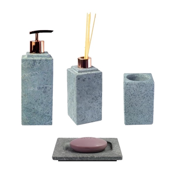 Kit Banheiro Bancada Lavabo Luxo Em Pedra Sabão N04 Rosê