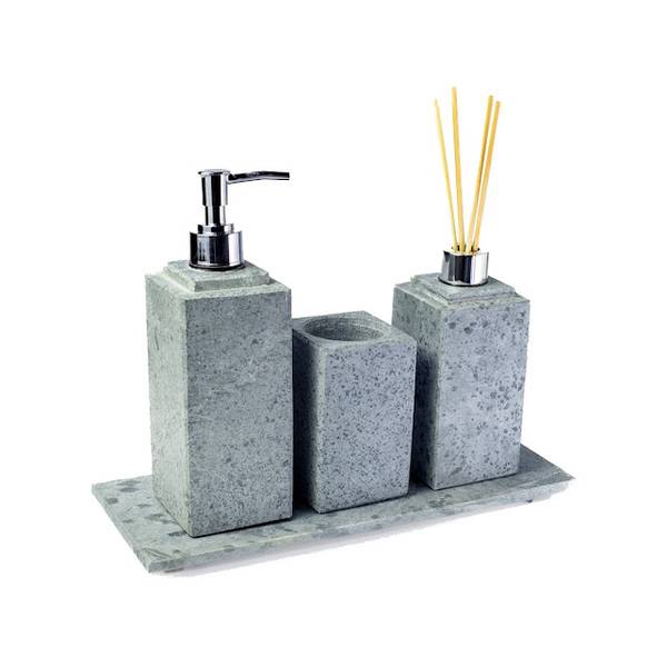 Kit Banheiro Bancada Lavabo Luxo Em Pedra Sabão N05 Prata