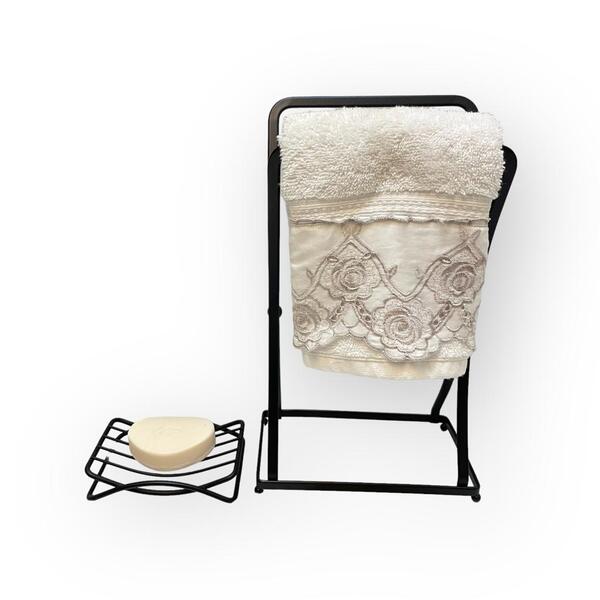 Kit Banheiro Bancada P Toalha Saboneteira Preto 2pçs