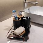 Kit Banheiro Bancada Preto Bambu Plasvale 6 Peças