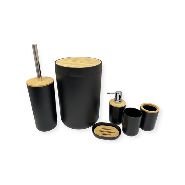 Kit Banheiro Bancada Preto Bambu Plasvale 6 Peças