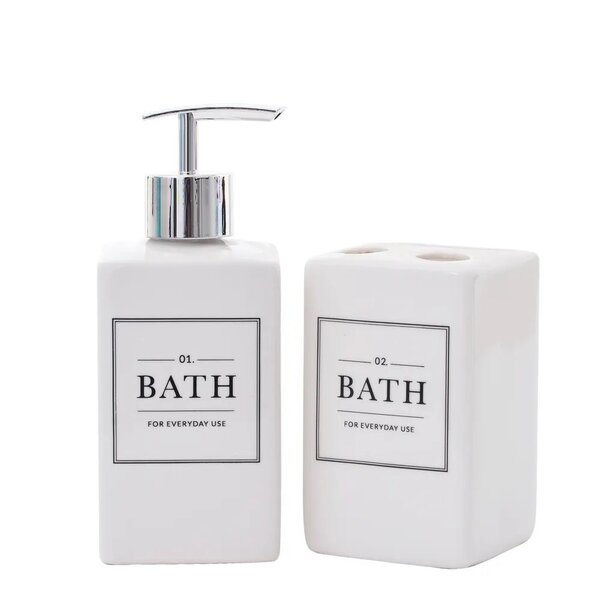 Kit Banheiro Bath De Porcelana 2 Peças 330ml - Mai Home Branco