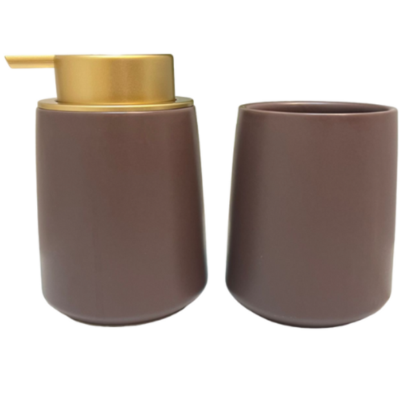 Kit Banheiro Cerâmica Rose Com Dourado Dolce Home 2pçs