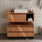 Kit Banheiro Com Cuba Inclusa Gabinete E Balcão Móvel  Amêndoa