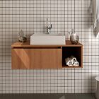 Kit Banheiro Com Cuba Inclusa Gabinete E Balcão Móvel  Amêndoa