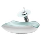 Kit Banheiro Cuba De Vidro Abaulada Branca + Torneira Cascata