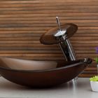 Kit Banheiro Cuba De Vidro Chanfrada Marrom + Torneira Cascat