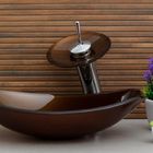 Kit Banheiro Cuba De Vidro Chanfrada Marrom + Torneira Cascat