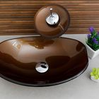 Kit Banheiro Cuba De Vidro Chanfrada Marrom + Torneira Cascat