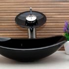 Kit Banheiro Cuba De Vidro Chanfrada Preta + Torneira Cascata