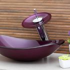 Kit Banheiro Cuba De Vidro Chanfrada Roxa + Torneira Cascata