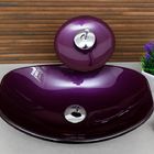 Kit Banheiro Cuba De Vidro Chanfrada Roxa + Torneira Cascata