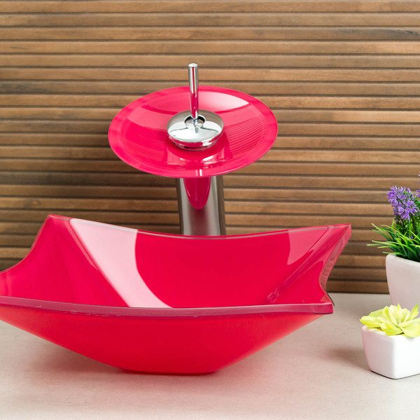 Kit Banheiro Cuba De Vidro Quadrada Rt 34 Cm + Torneira Casca