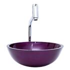 Kit Banheiro Cuba De Vidro Redonda 30 Cm Roxa + Torneira