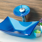 Kit Banheiro Cuba De Vidro Retangular + Torneira Cascata + Vá