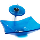 Kit Banheiro Cuba De Vidro Retangular + Torneira Cascata + Vá