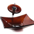 Kit Banheiro Cuba De Vidro Retangular + Torneira Cascata + Vá