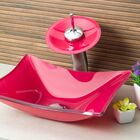 Kit Banheiro Cuba De Vidro Retangular + Torneira Cascata + Vá