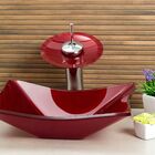 Kit Banheiro Cuba De Vidro Retangular Vinho + Torneira Cascat