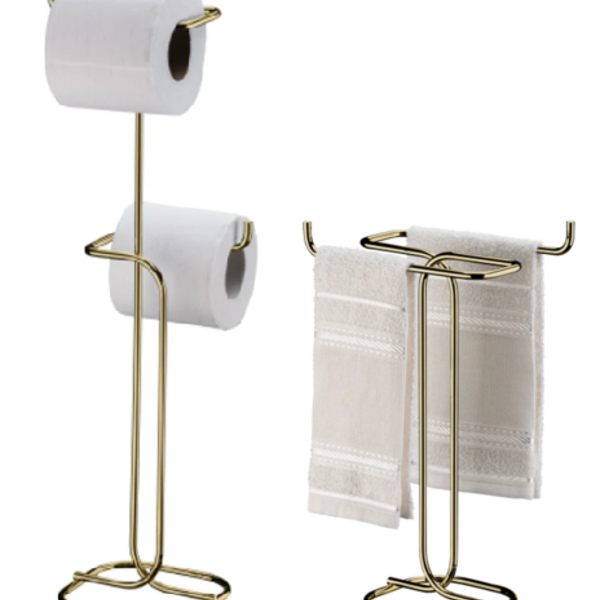 Kit Banheiro Dourado Future Porta Papel Higiênico Chao Porta