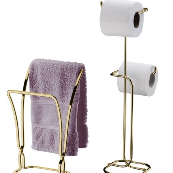 Kit Banheiro Dourado Future Porta Papel Higiênico Chao Porta