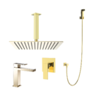 Kit Banheiro Ducha 20x20 Quadrado Dourado+acab Monocomando