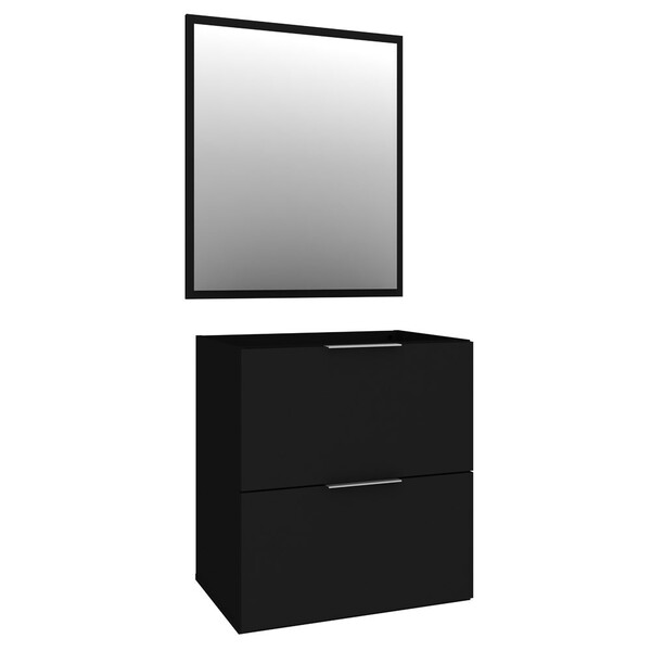 Kit Banheiro Gabinete Com Cuba E Espelheira 60cm Pietra Preto