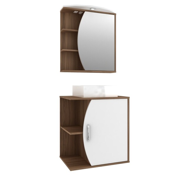 Kit Banheiro Gabinete Cuba E Armário Com Espelho Duna 60cm No