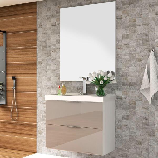 Kit Banheiro Gabinete Lavatório E Espelho Branco E Gianduia