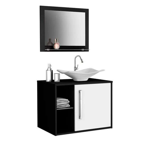 Kit Banheiro Gabinete Suspenso 60cm Com Cuba E Espelho Baden