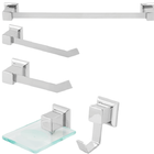 Kit Banheiro Inox Quadrado 5 Peças Porta Toalha Banho Rosto P