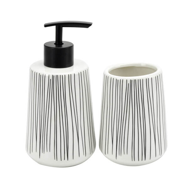 Kit Banheiro Lavabo 2 Peças Preto Fosco E Branco Listras