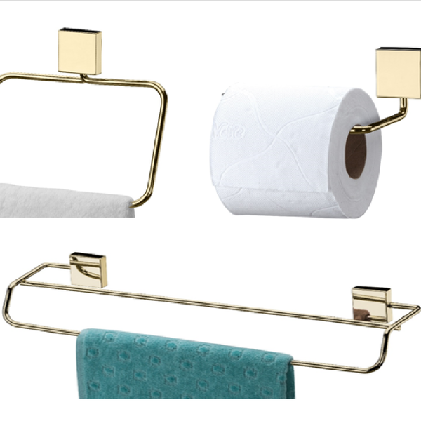 Kit Banheiro Lavabo 3 Peças Dourado Future Porta Toalha Banho