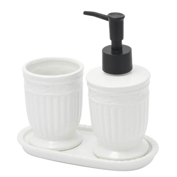 Kit Banheiro Lavabo Branco Com Dispenser 3 Peças 4618 Preto
