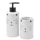 Kit Banheiro Lavabo Gato Gatinho Com Porta Sabonete Branco