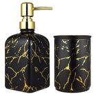 Kit Banheiro Lavabo Organizador Acessórios Vidro Preto Marmor