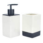 Kit Banheiro Lavabo Porcelana 2 Peças Quadrado Black & White