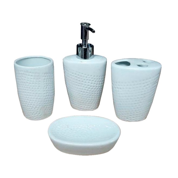 Kit Banheiro Lavabo Porta Sabonete Líquido Porcelana Perolado