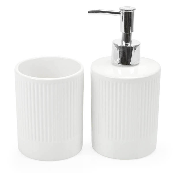 Kit Banheiro Lavabo Relevo Canelado Brilho 2 Peças Branco