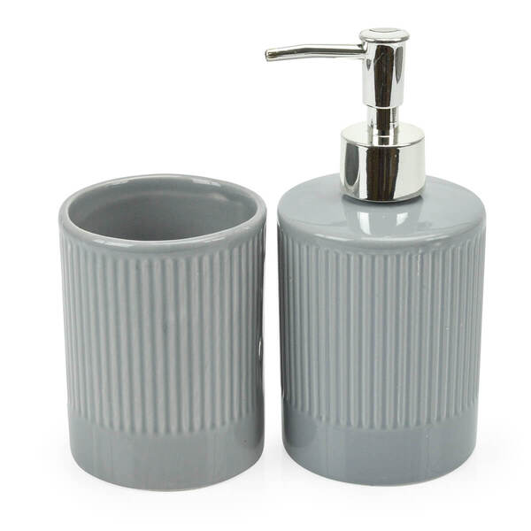 Kit Banheiro Lavabo Relevo Canelado Brilho 2 Peças Cinza