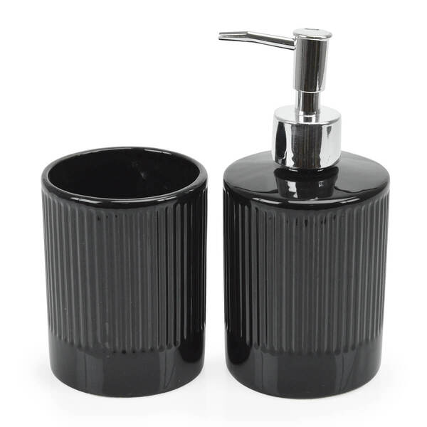 Kit Banheiro Lavabo Relevo Canelado Brilho 2 Peças Preto